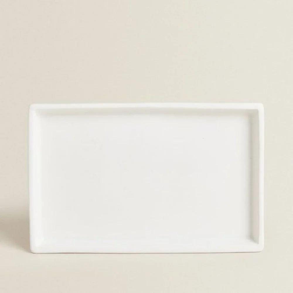 NEW Zara Home 3 Piece WHITE EARTHENWARE JAR and DISH SET